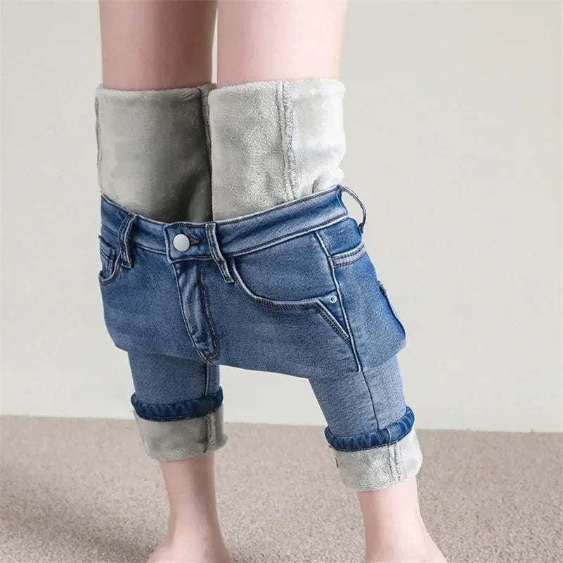 Women’s Thermal Skinny Jeans – Winter Warm Fleece Denim