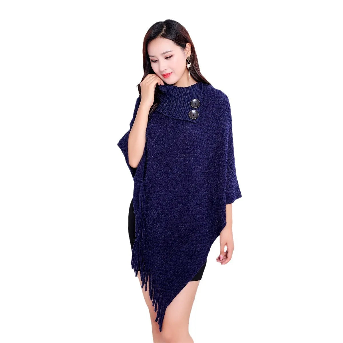 Boho Fringe Knit Cape