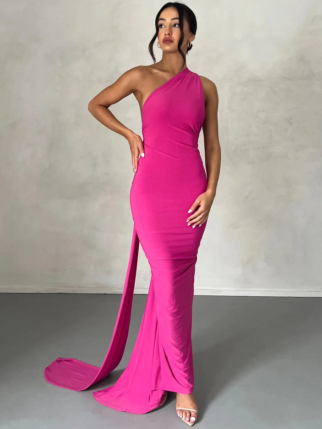 One-Shoulder Scarf Loop Maxi Dress