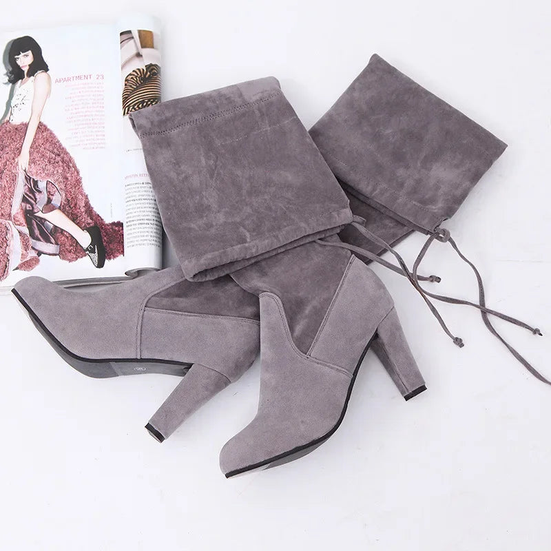 Slip-On Stretch High Heel Thigh Boots