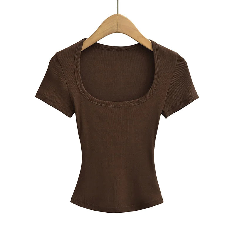Elastic Square-Neck Crop Tee