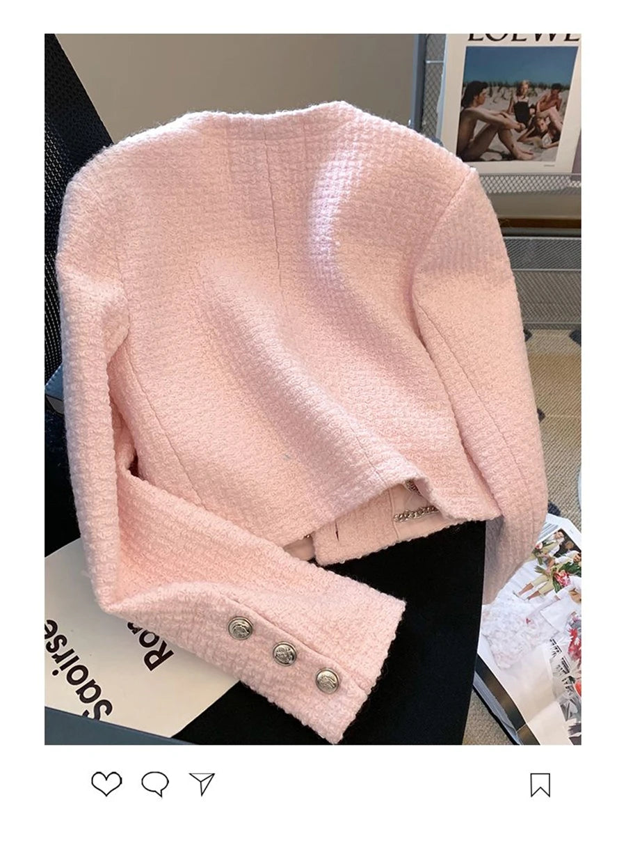 Vintage Pink Tweed Crop Jacket