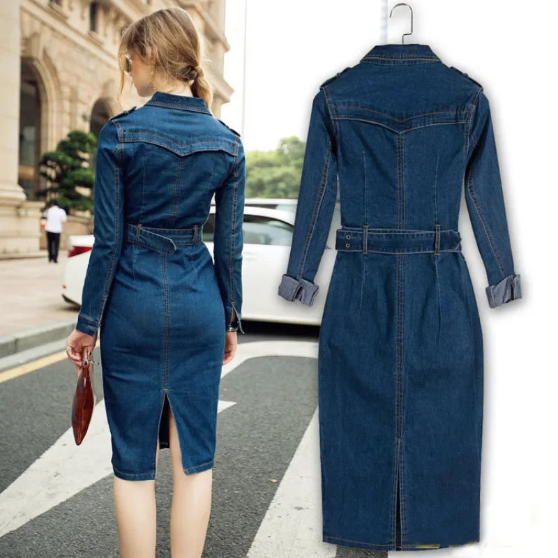 Denim Charm Slim Fit Midi Dress