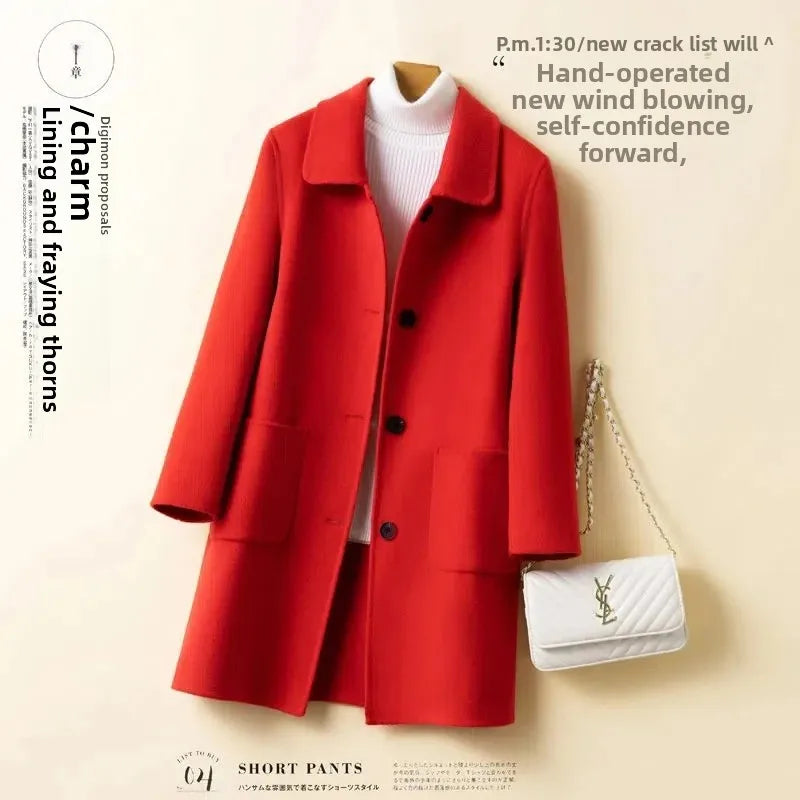 Korean Chic Double-Breasted Cashmere Wool Coat