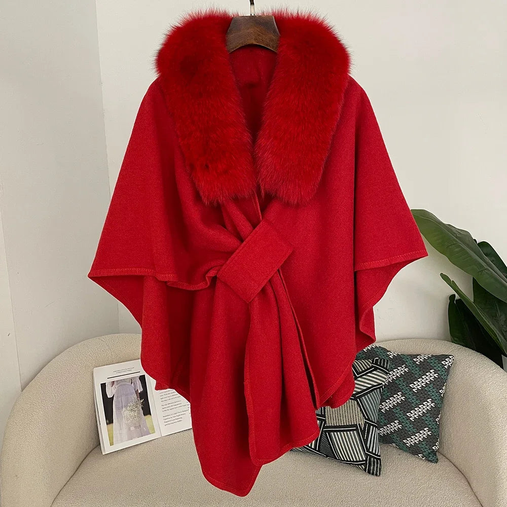 Luxury Faux Fur Cape Shawl with Belt