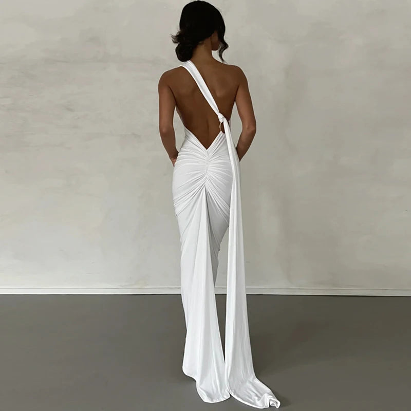 One-Shoulder Scarf Loop Maxi Dress