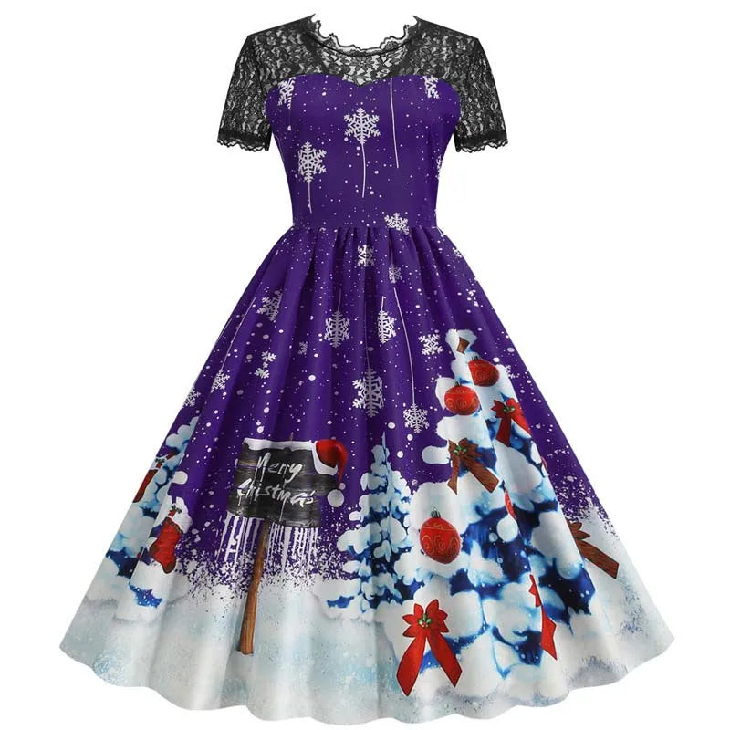 Holiday Lace-Trim Vintage Waist Dress