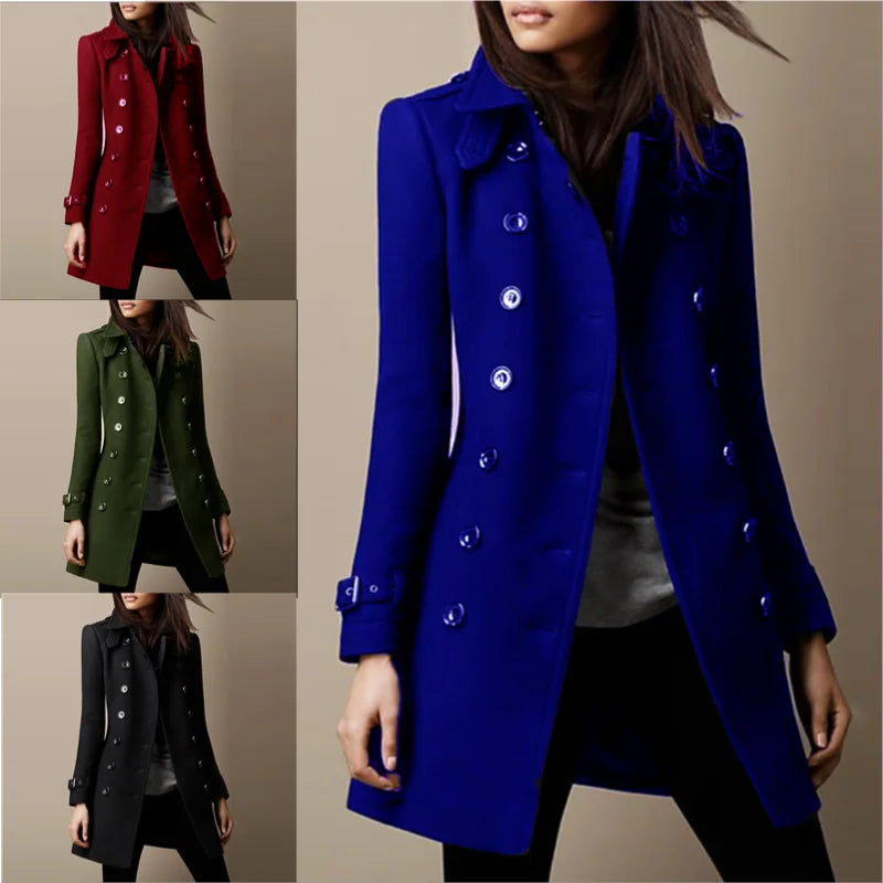 Chic Double-Breasted Wool Street Coat