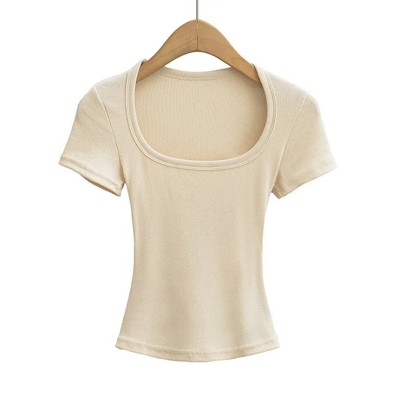 Elastic Square-Neck Crop Tee