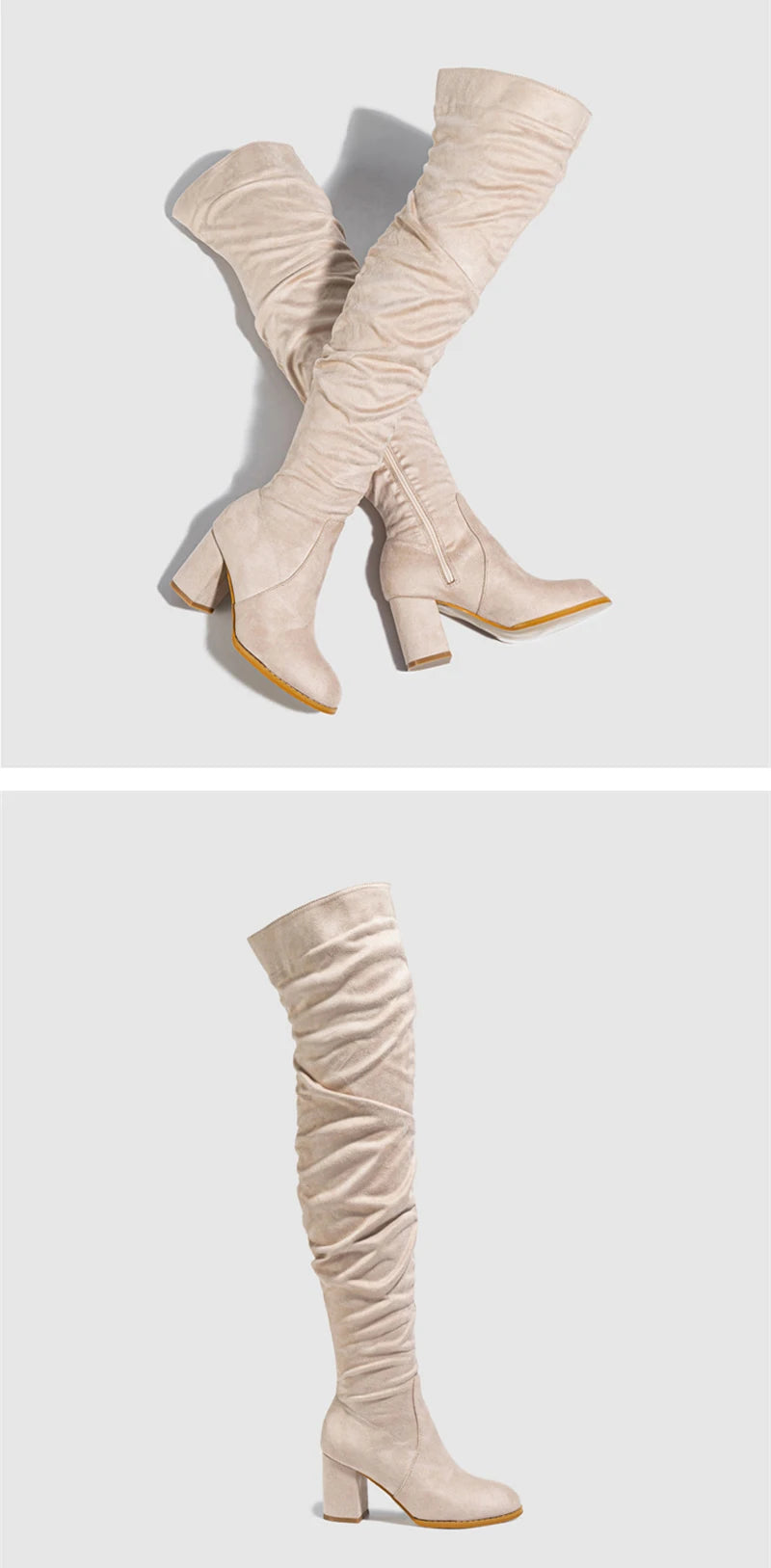 Zip-Up Flock Thigh-High Boots