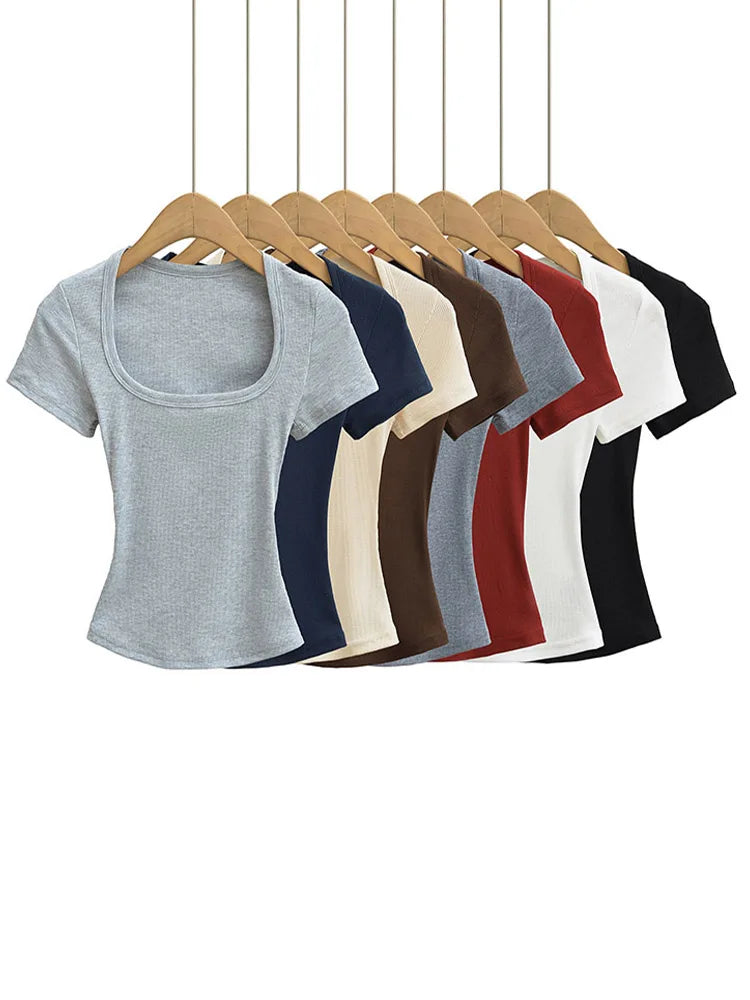 Elastic Square-Neck Crop Tee