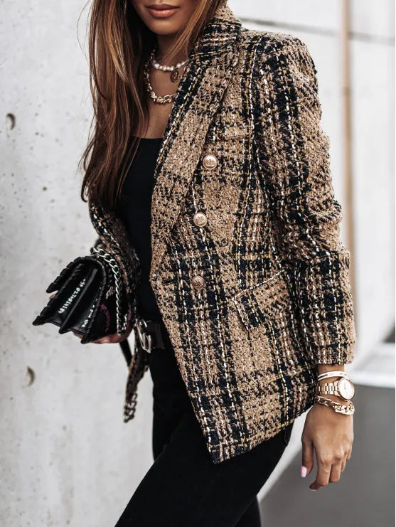 Vintage Plaid Double-Breasted Blazer