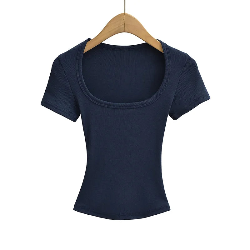 Elastic Square-Neck Crop Tee