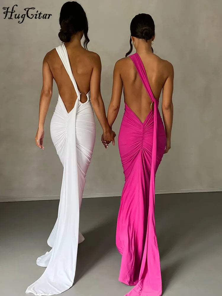 One-Shoulder Scarf Loop Maxi Dress