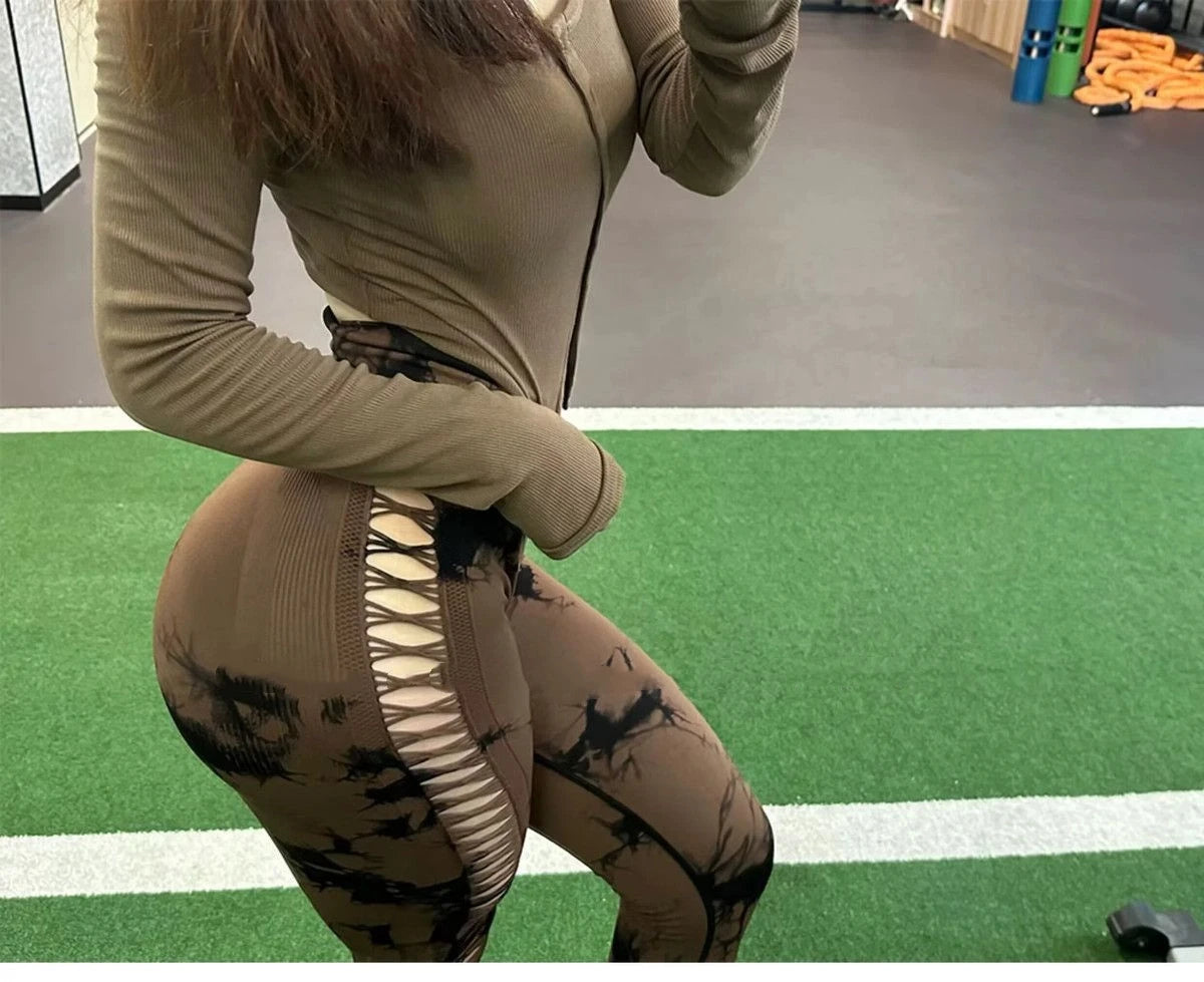Gradient Hollow Knit Yoga Pants