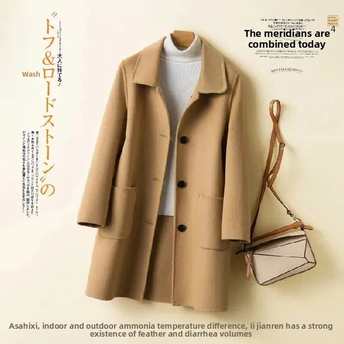 Korean Chic Double-Breasted Cashmere Wool Coat