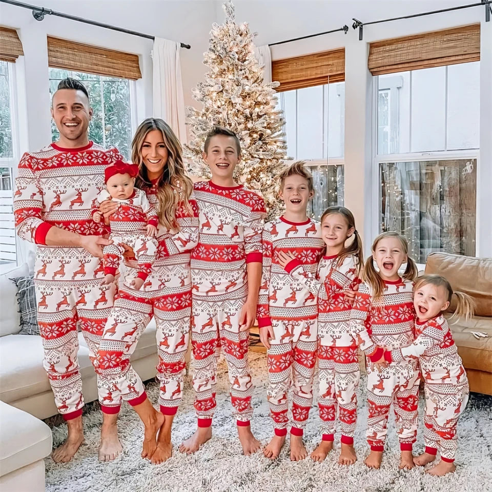 Mom & Daughter Retro Print Christmas Pajama Set