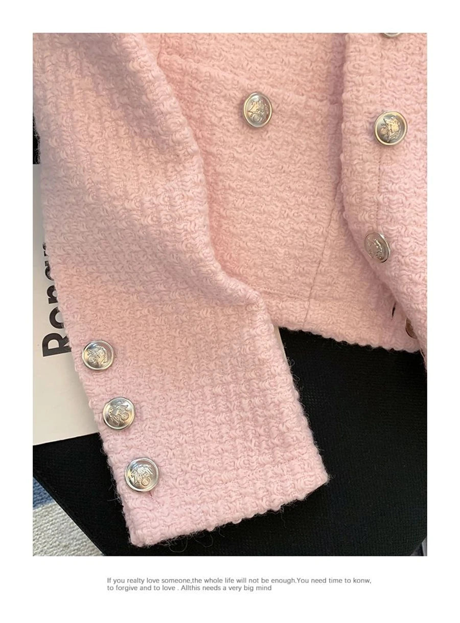 Vintage Pink Tweed Crop Jacket