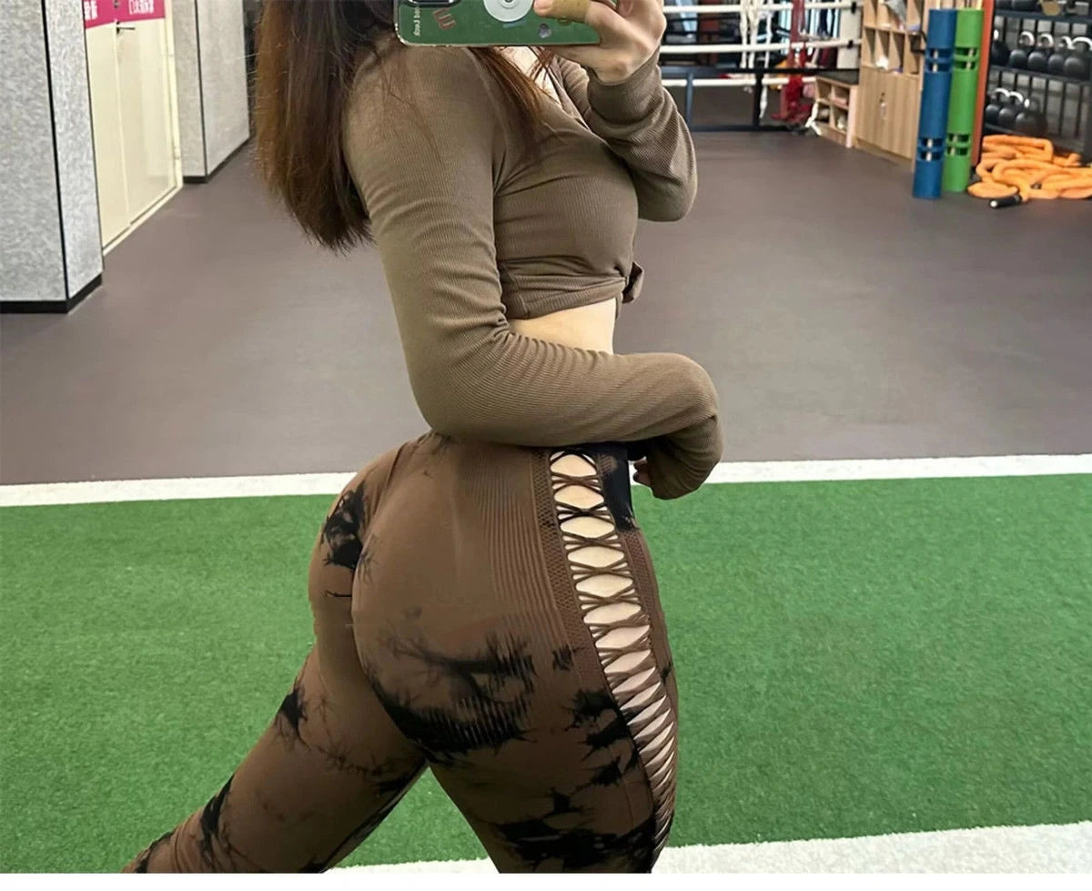 Gradient Hollow Knit Yoga Pants