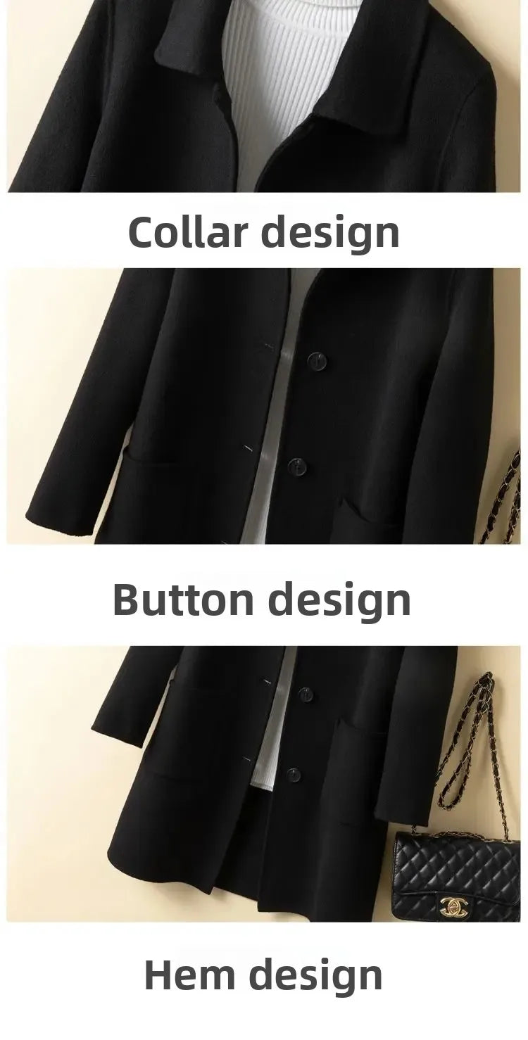 Korean Chic Double-Breasted Cashmere Wool Coat