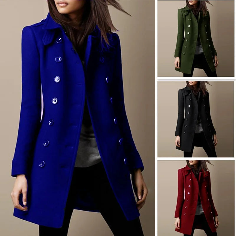 Chic Double-Breasted Wool Street Coat