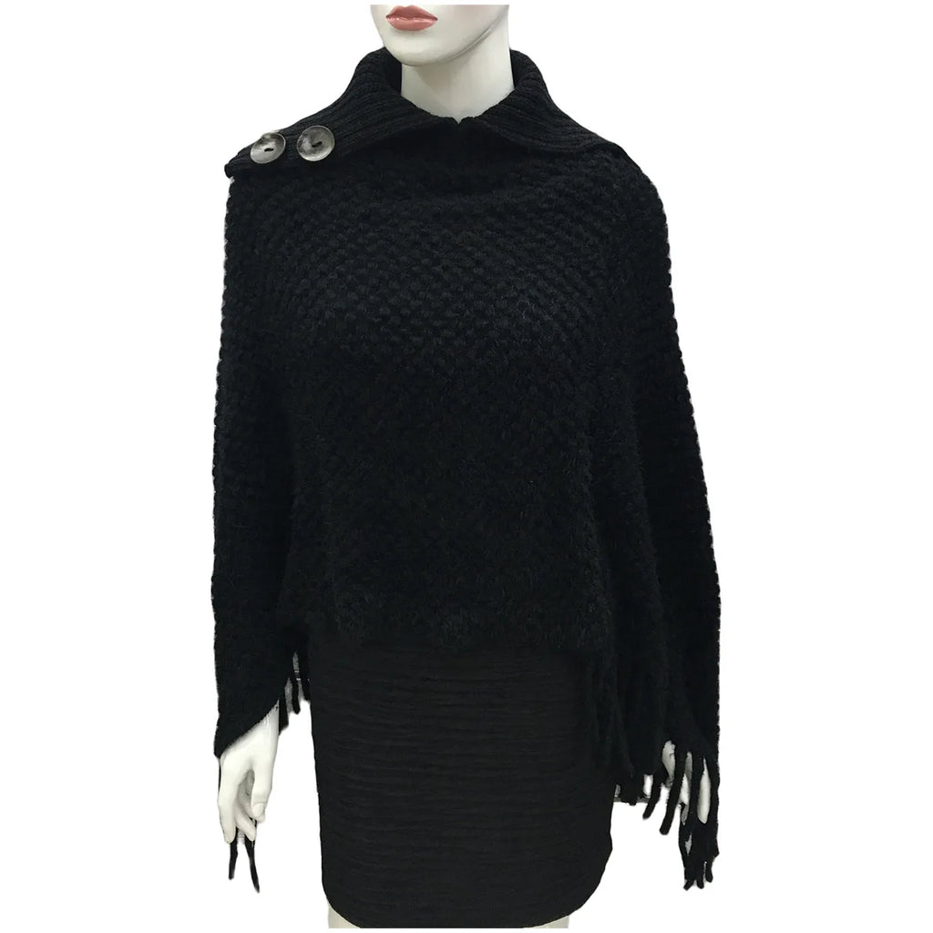 Boho Fringe Knit Cape