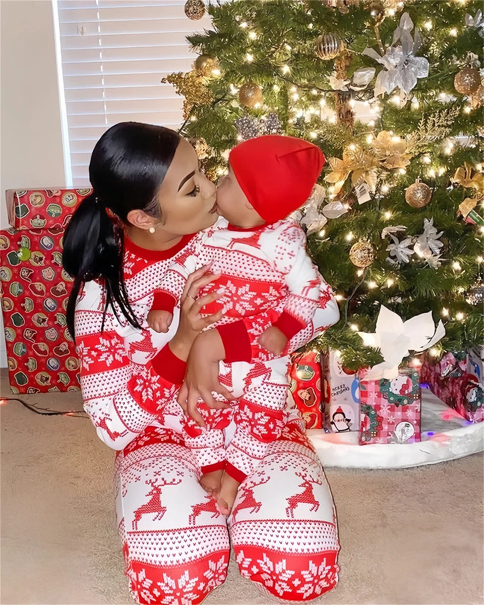 Mom & Daughter Retro Print Christmas Pajama Set