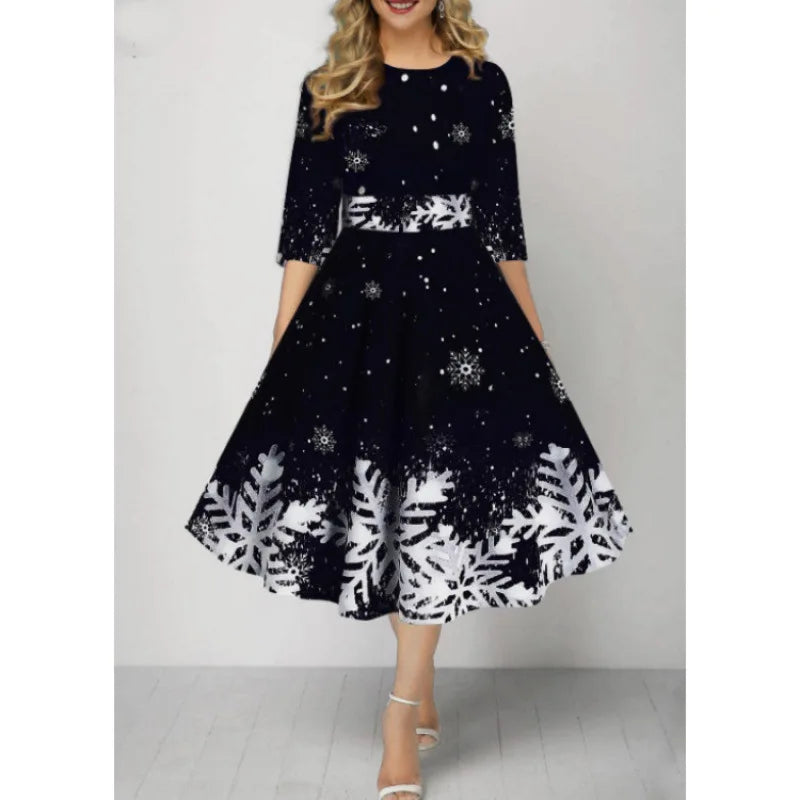 christmas Snowflake Print Dress