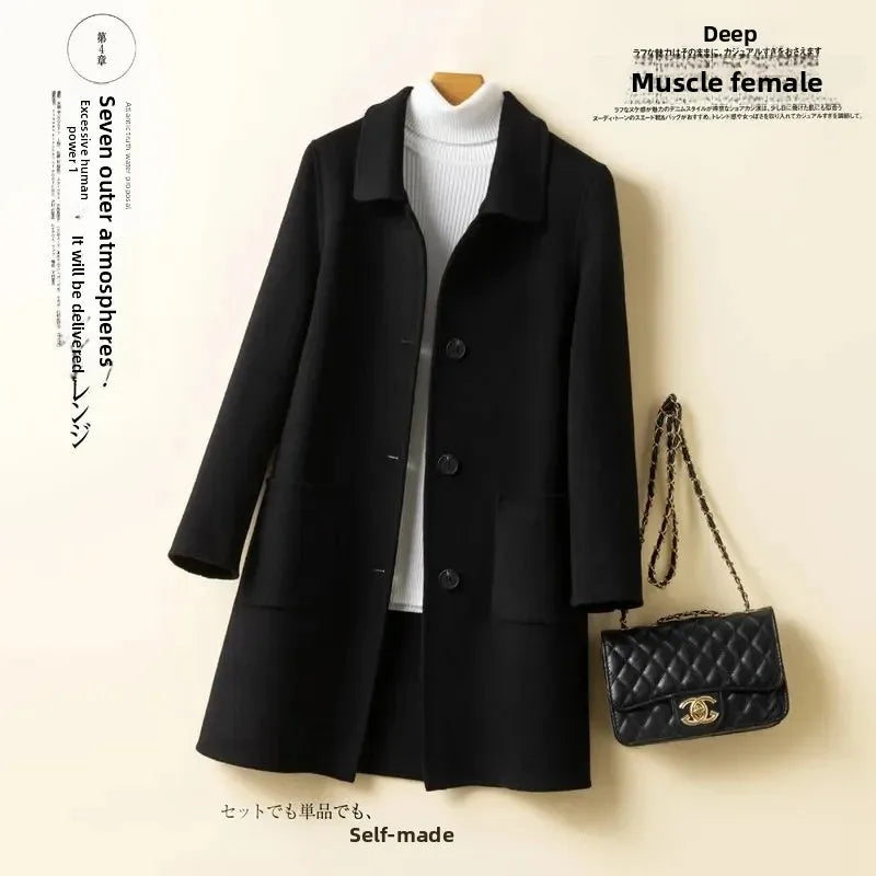 Korean Chic Double-Breasted Cashmere Wool Coat