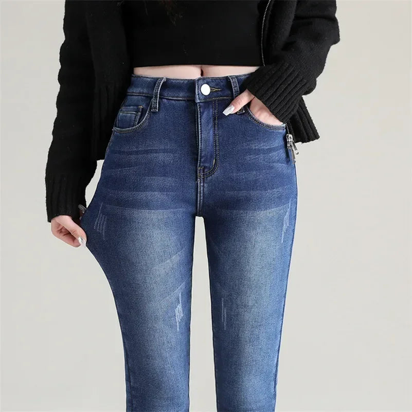 Women’s Thermal Skinny Jeans – Winter Warm Fleece Denim