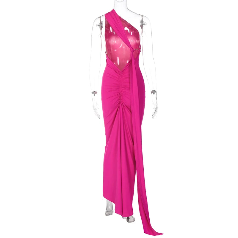 One-Shoulder Scarf Loop Maxi Dress