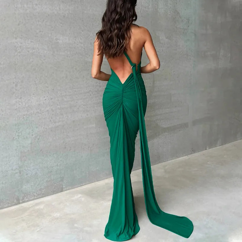 One-Shoulder Scarf Loop Maxi Dress
