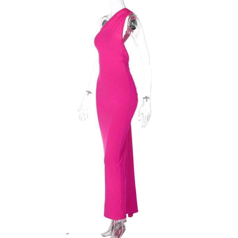 One-Shoulder Scarf Loop Maxi Dress