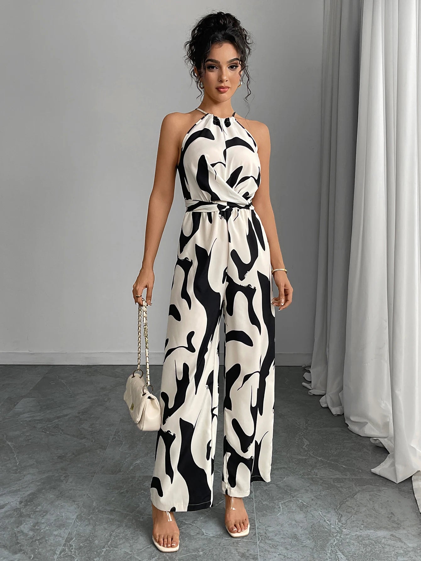 Zebra Charm Lace-Up Wide Leg Jumpsuit