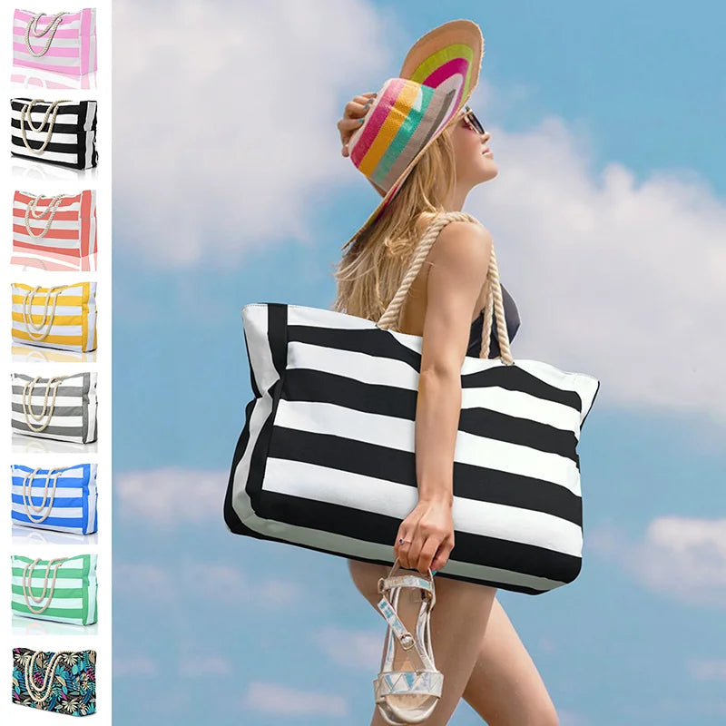 Boho Stripe Foldable Beach & Travel Tote