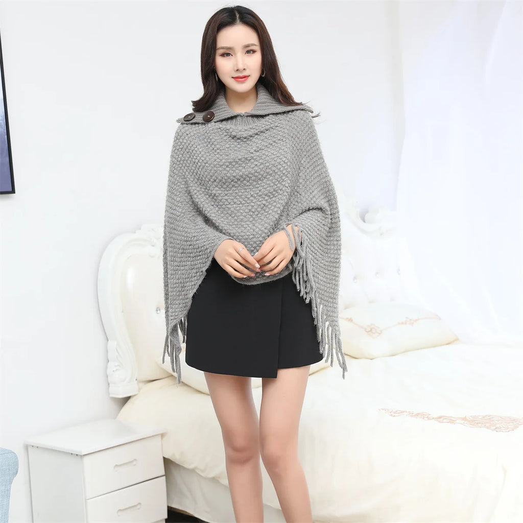 Boho Fringe Knit Cape