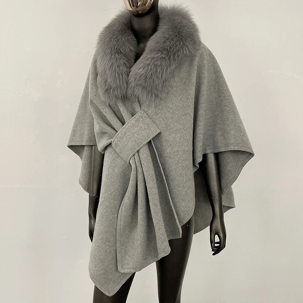 Luxury Faux Fur Cape Shawl with Belt