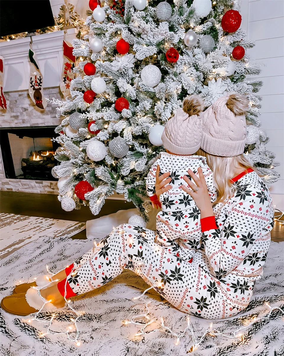 Mom & Daughter Retro Print Christmas Pajama Set