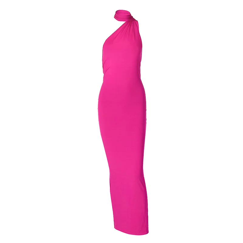 One-Shoulder Scarf Loop Maxi Dress