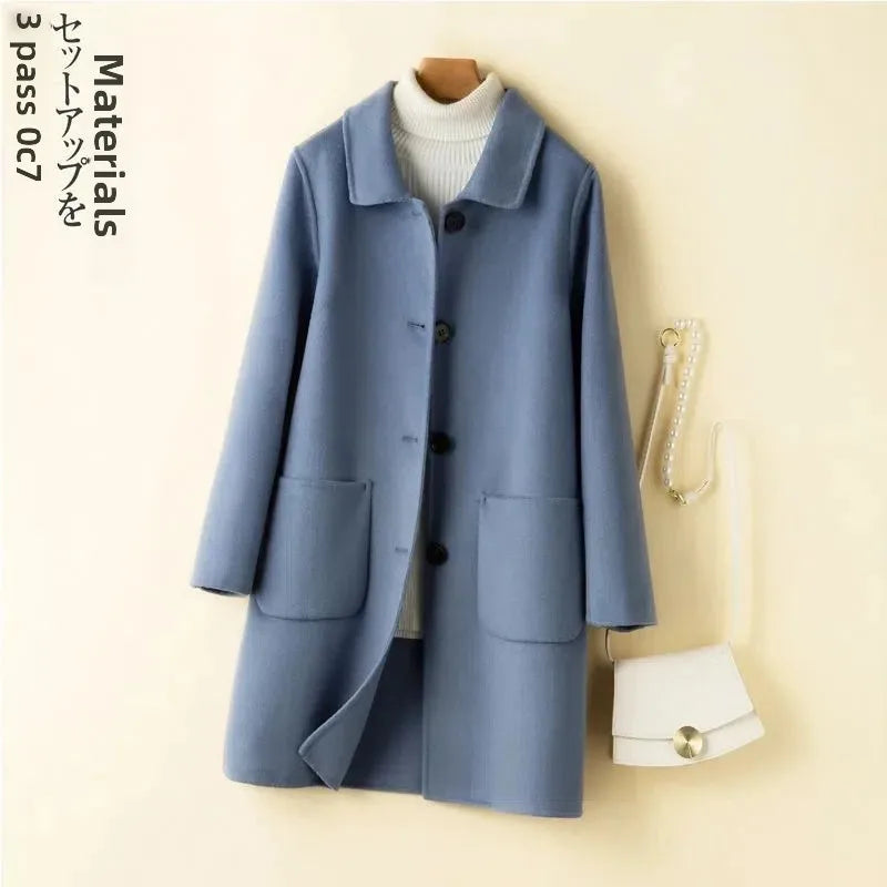 Korean Chic Double-Breasted Cashmere Wool Coat