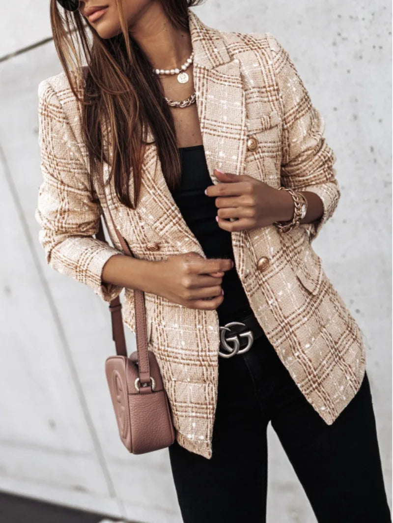 Vintage Plaid Double-Breasted Blazer