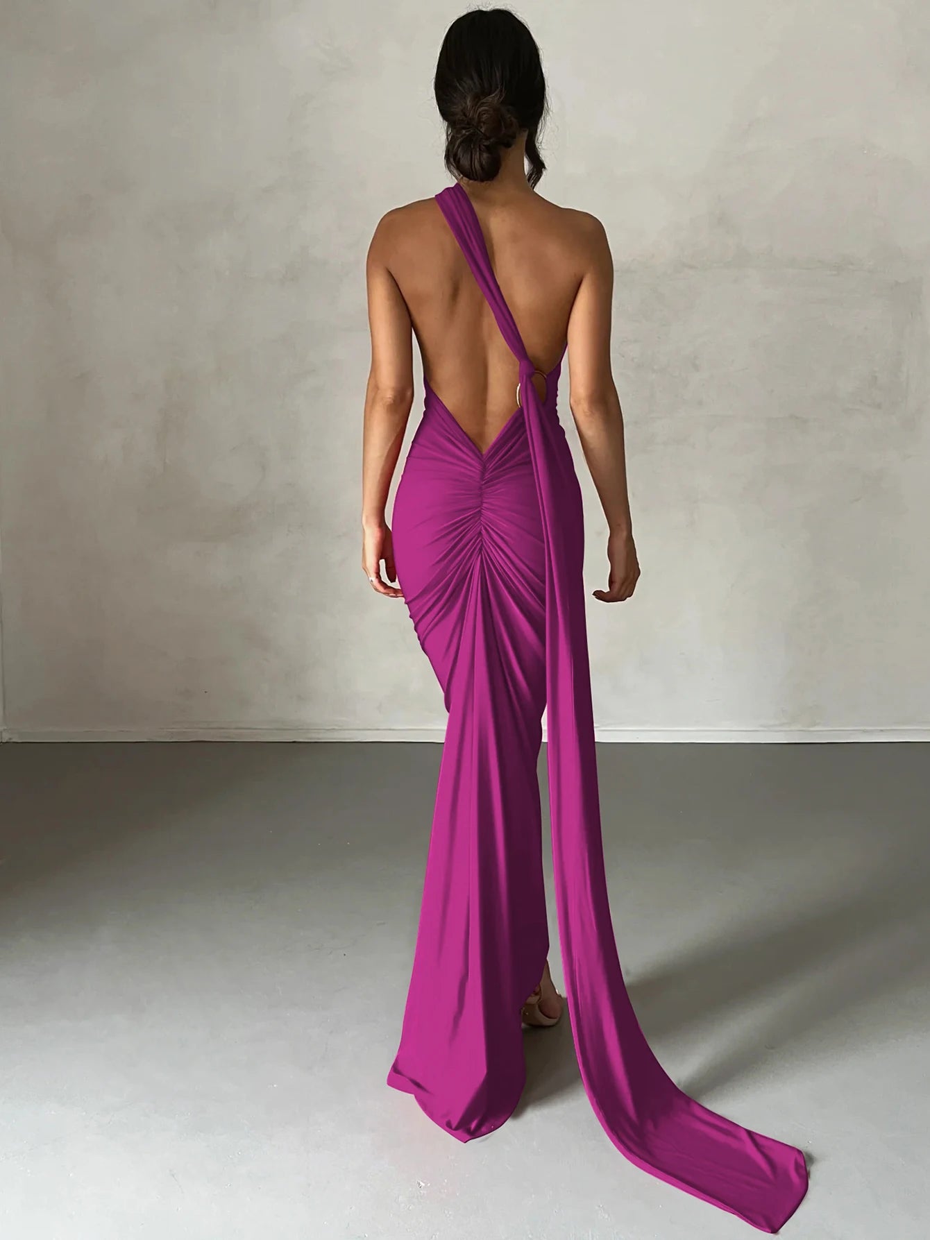 One-Shoulder Scarf Loop Maxi Dress