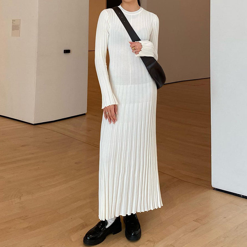Ribbed Knit Tie-Waist Maxi Bodycon Dress