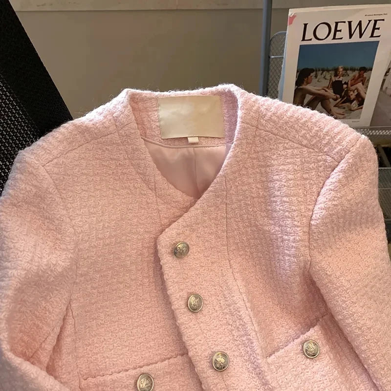 Vintage Pink Tweed Crop Jacket