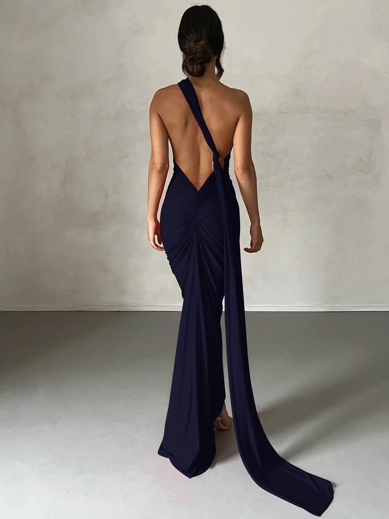 One-Shoulder Scarf Loop Maxi Dress