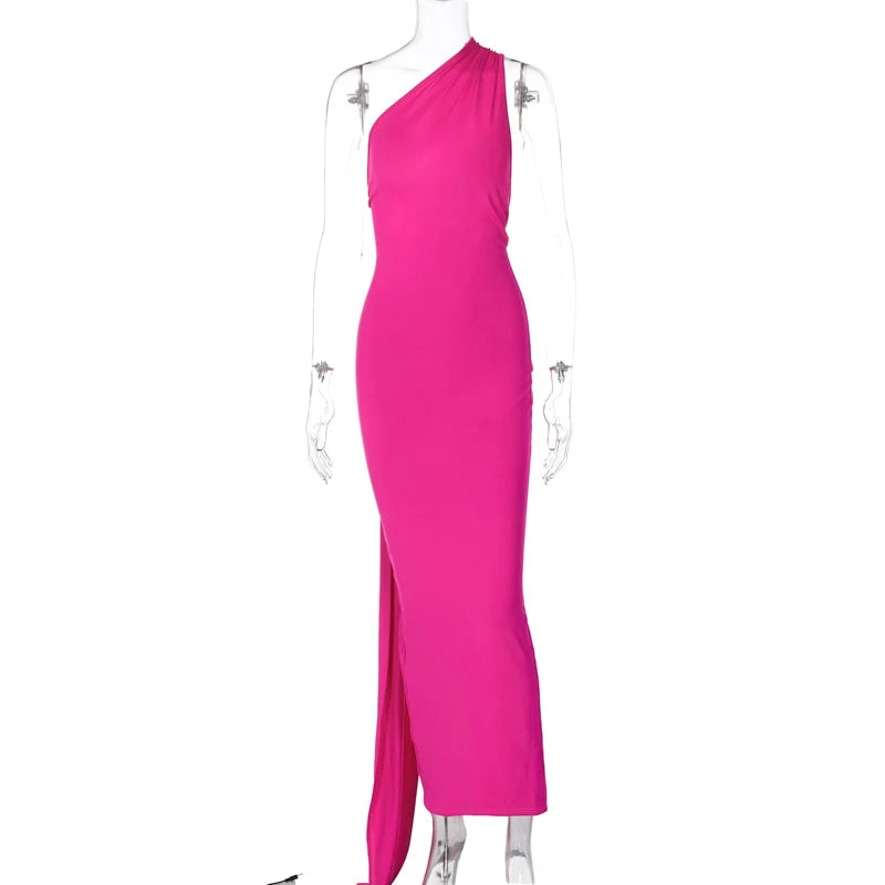One-Shoulder Scarf Loop Maxi Dress