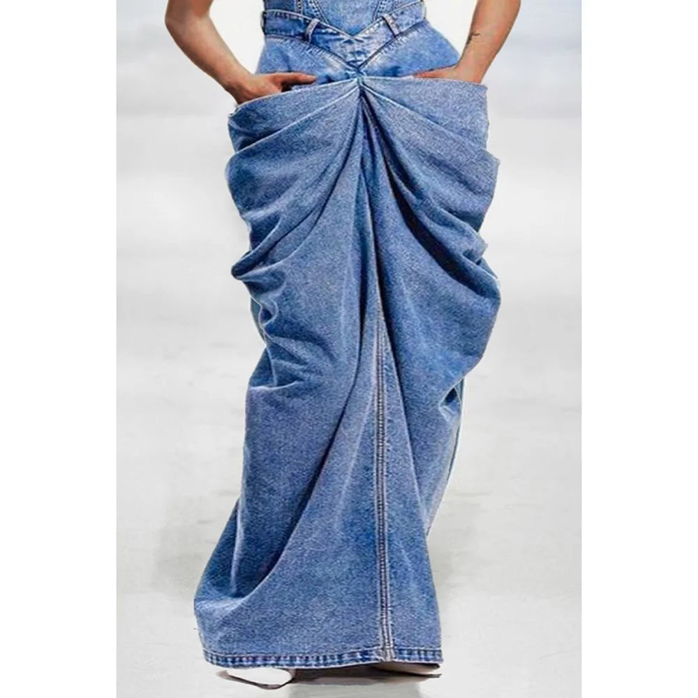 Bow Denim Maxi Overall Dress