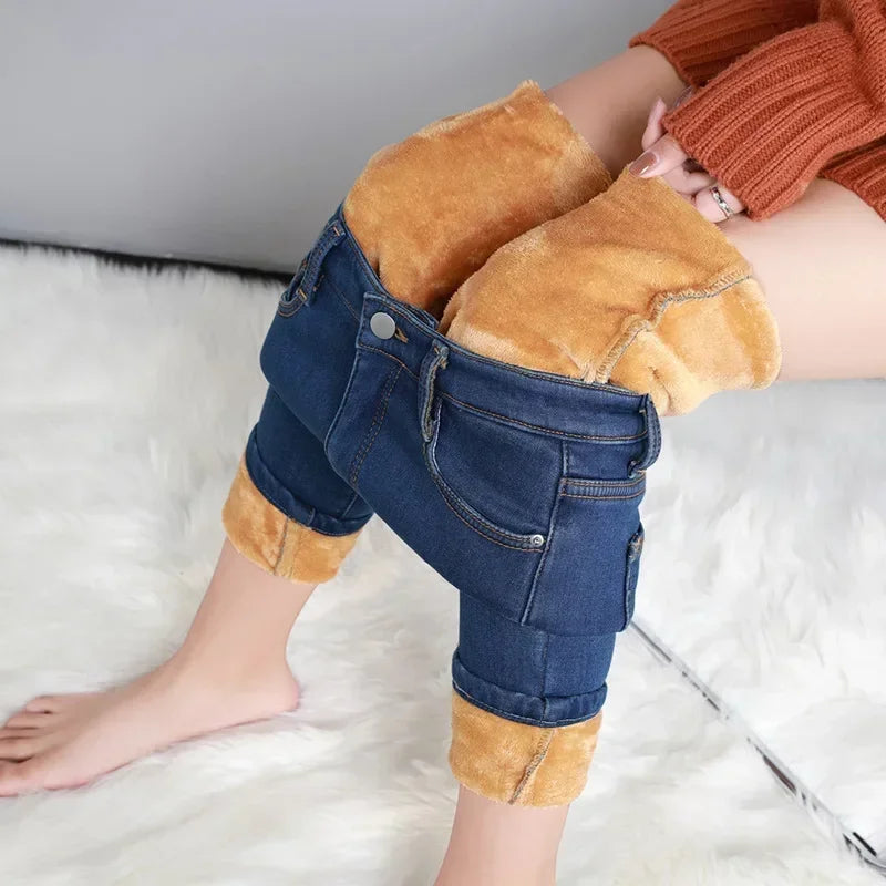 Women’s Thermal Skinny Jeans – Winter Warm Fleece Denim