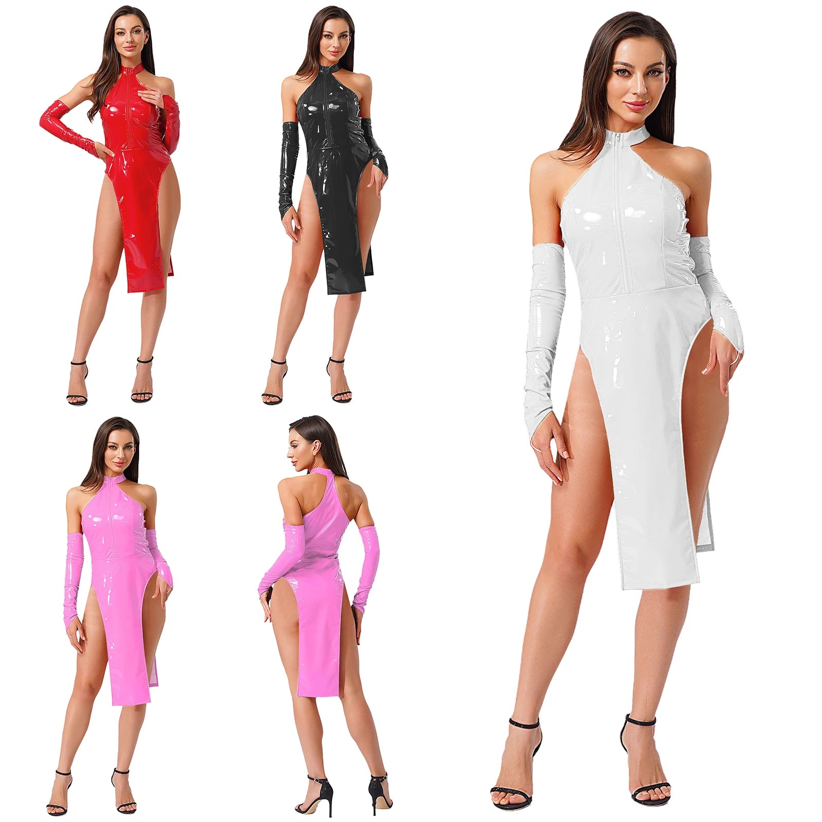 Moggemol Shiny Leather Halter Dress