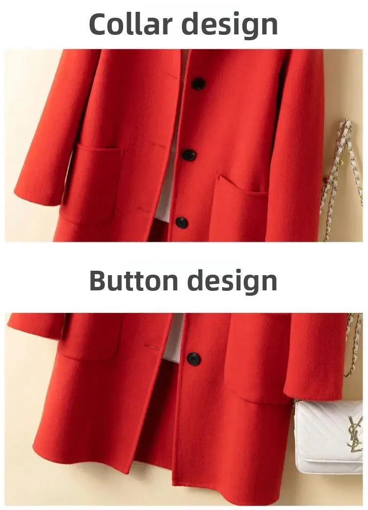 Korean Chic Double-Breasted Cashmere Wool Coat